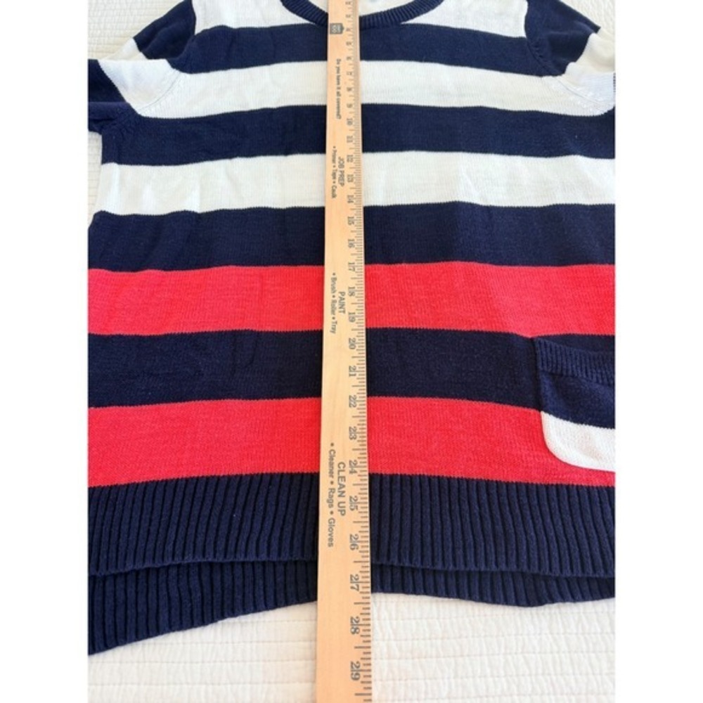 Crown & Ivy Womens XXL Sweater Navy Blue White Coral Pink Striped Cotton Knit - Picture 6 of 7